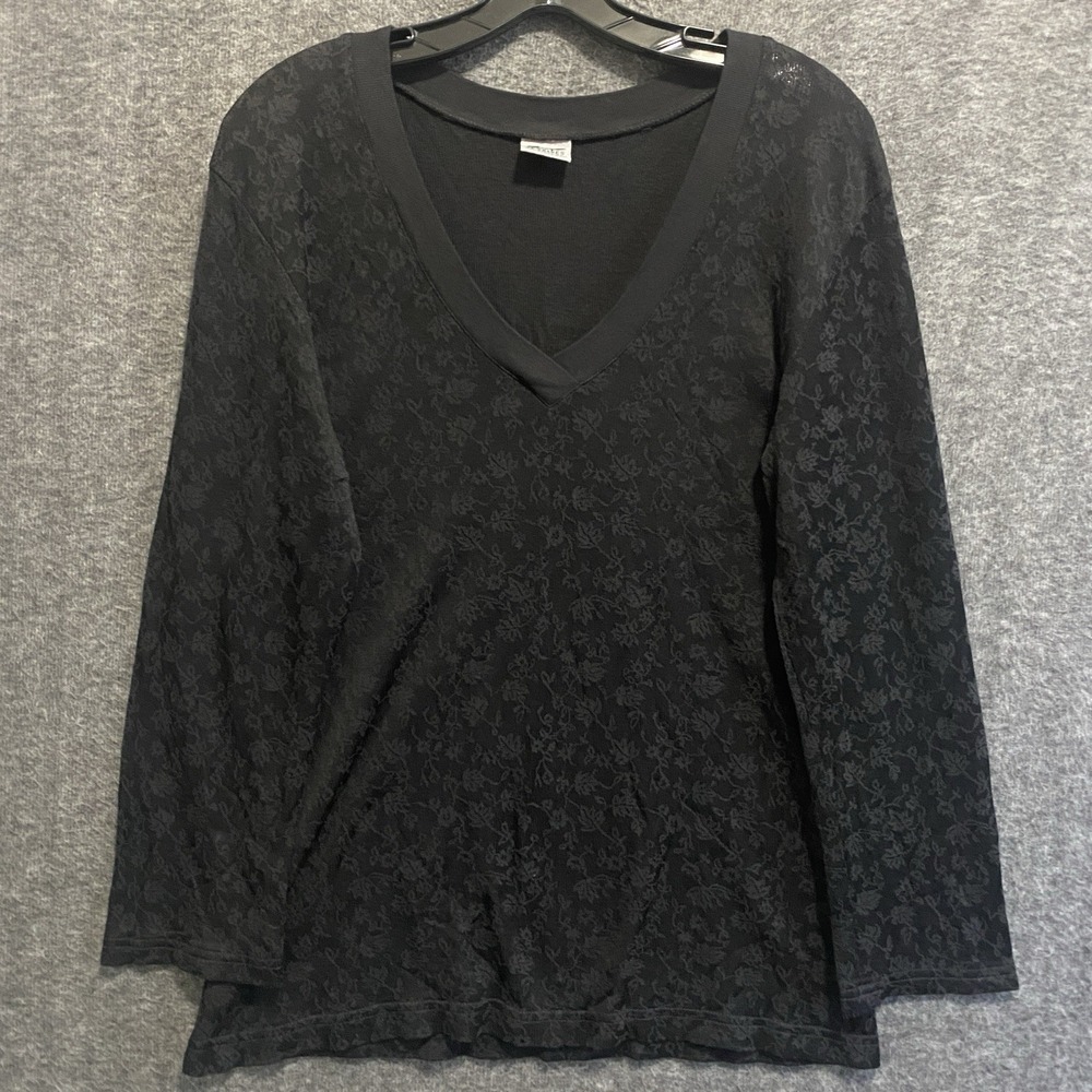 CP Shades Top Womens‎ M Black Floral Boho Whimsigoth Grunge Goth V Neck Shirt